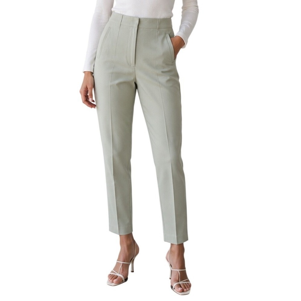 Zara Sage Green High Waisted Tapered Trousers Women's Medium